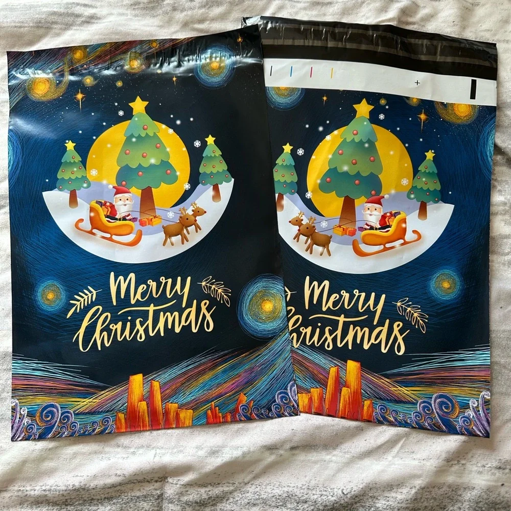 Christmas poly mailer bundle 10 count 10x13, includes thank you cards & stickers